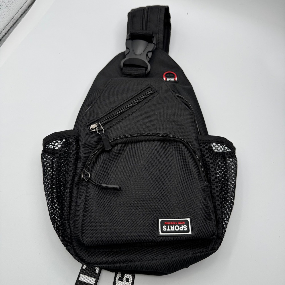 Black Canvas Convertible Sling Bag Crossbody Backpack with Headphone Port